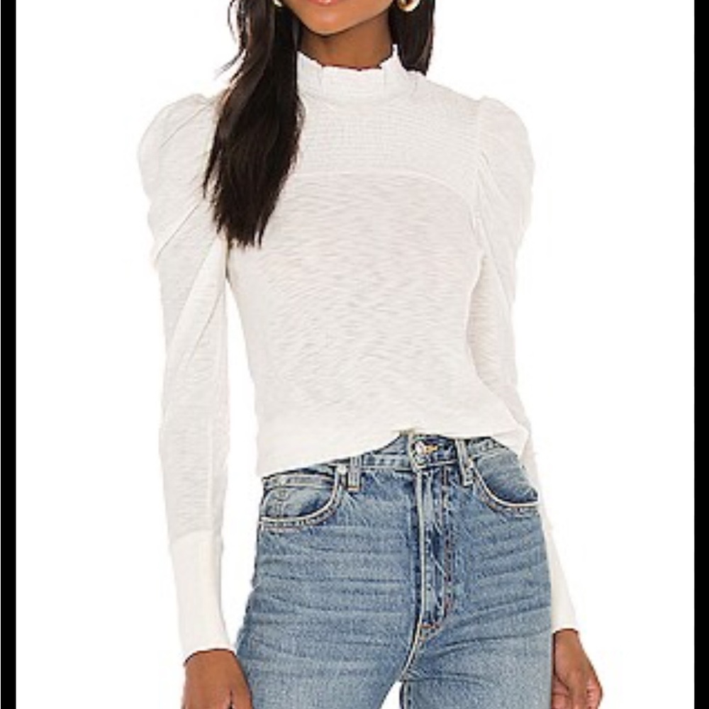 Nation Zahara Feme Mock Neck Cream‎ Long Sleeve Top with Ruffled Neck Size Small - Picture 7 of 11